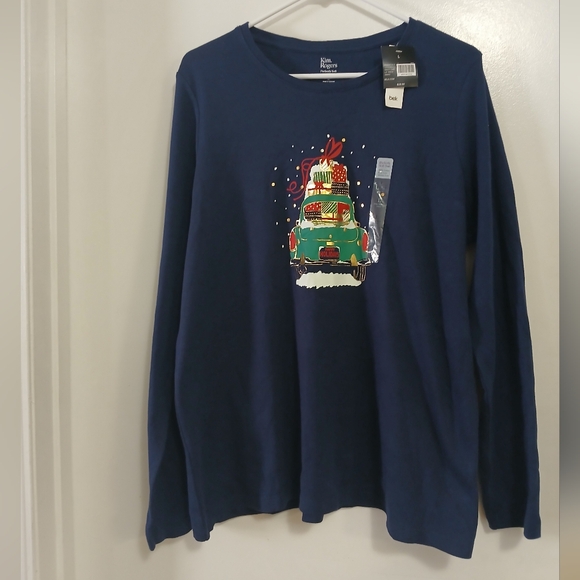 Kim Rogers Womens Perfectly Soft Tee Top L Navy Blue - Picture 1 of 11